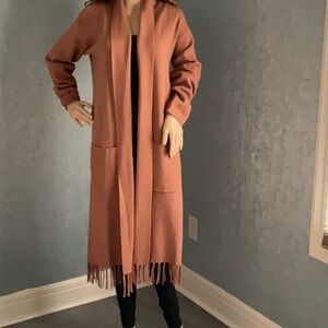 Tahari burnt cognac long duster Knit Cardigan